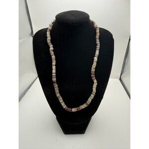VTG Heishi Shell Bead Necklace Natural Brown and Cream Tones Southwestern Boho B